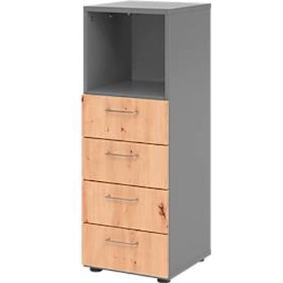 Breno ladekast, 4 laden, 1 legplank, metalen handgrepen, B 400 x D 420 x H 1100 mm, grafiet/eiken