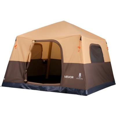 VEVOR Campingtent voor 6 personen, opblaasbare familietent met oplaadbare pomp, TPU-luchtslang en 4 gaasramen, cabinetent met draagtas voor gezinskamperen en wandelen, beige