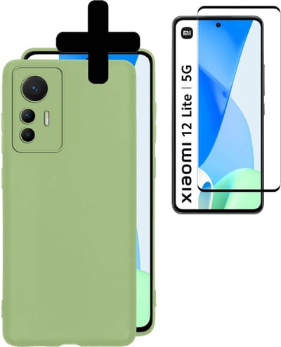 Hoesje - Met Screenprotector - Geschikt voor Xiaomi 12 Lite - Sterk & Shockproof - Back Cover - Siliconen Case - Telefoon Hoes - Telefoonhoesjes - Groen