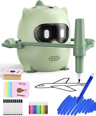 Ulisem - Tekening robot voor kinderen - Montessori stijl tekenspeelgoed - Met 100 tekaarten, 22 pennen, muziek en spraak - Bevordert creativiteit en motoriek - Voor jongens en meisjes 3-8 jaar - Cadeau voor verjaardag en kerst - ABS veilig materiaal