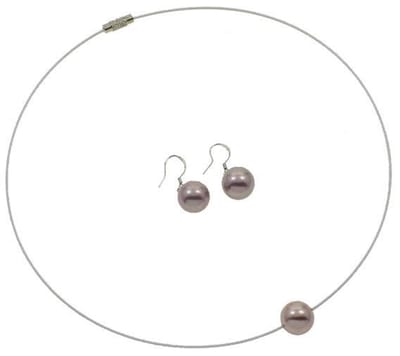 Mother of pearl parel set Wire Shinny Ball Pink - parelketting + parel oorbellen - oud roze - luxe sieraden zakje - roze parelketting - roze parel oorbellen - parelketting dames - parel oorbellen dames -parel set dames - roze parel set