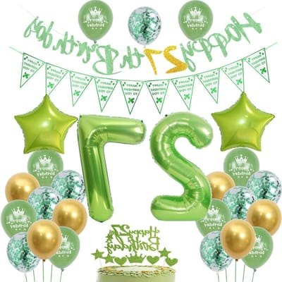 Groene Ballonnen en Decoratie voor 27e Verjaardag van Mannen en Vrouwen, Feestartikelen voor 27 Jaar, Verjaardagsfeest Versiering in Sage Groen