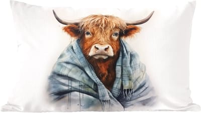 Sierkussens - Kussentjes Woonkamer - 60x40 cm - Schotse hooglander - Deken - Wit