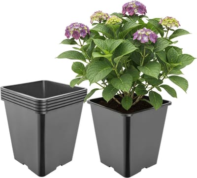 Garronda Set van 5 hoge vierkante kunststof bloempotten met drainagegaten voor tuin (Zwart, 25 x 25 x 26 cm (11L)) GD-KW-HS