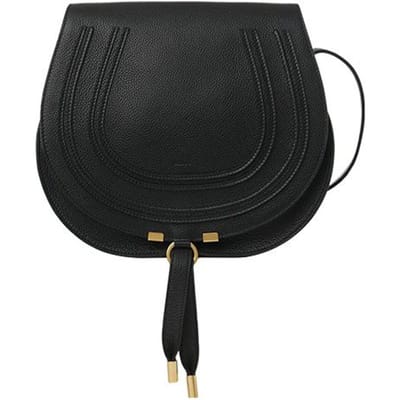 Chloe Marcie Laiton Vintage Bandoulière Réglable Cuir de Veau Grainé Sac Messager Selle Moyen Sacs Femme Noir CHC22-AS605I31-001 Basic Set (Bag+Dust Bag) black
