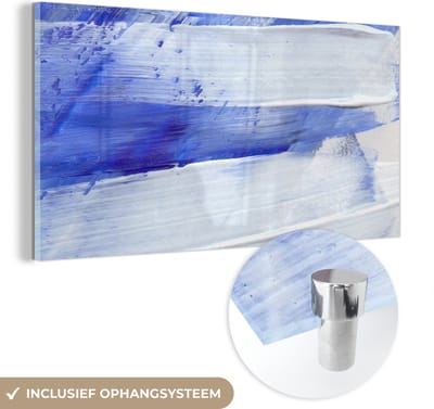 MuchoWow® Glasschilderij 40x20 cm - Schilderij acrylglas - Verf - Design - Blauw - Foto op glas - Schilderijen