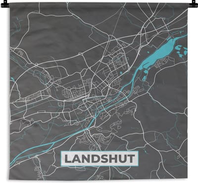 Wandkleed - Wanddoek - Kaart – Plattegrond – Stadskaart – Landshut – Duitsland – Blauw - 180x180 cm - Wandtapijt