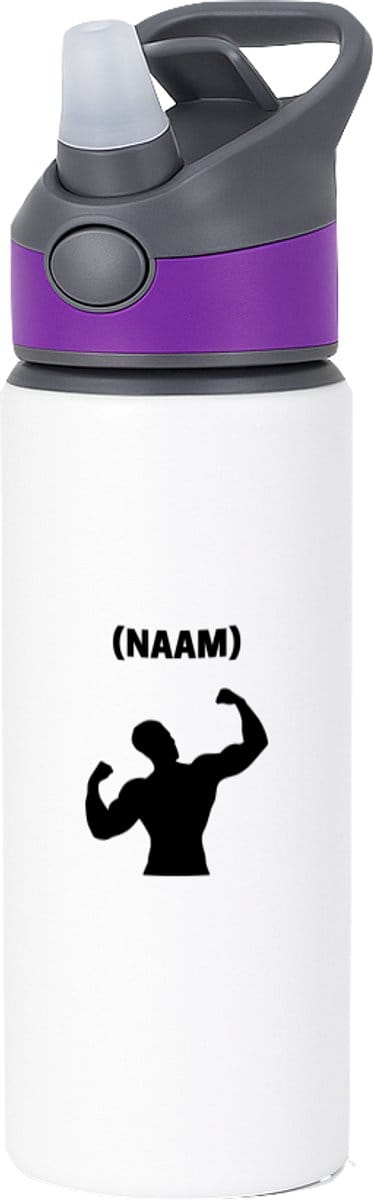 Hacebo® - Fitness met eigen naam waterfles met rietje paars - Fitness - Sporter - Sportschool - water fles - 650ML
