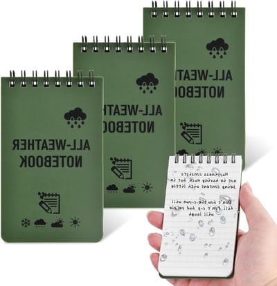 Wasserdicht Notizbuch Set voor Outdoor-Activiteiten, Allwetter Notitieblokken met Spirale, Compact en Handzaam, 100 Pagina's, 7,5x12,7cm