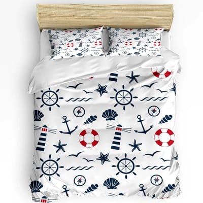 Vuurtoren Anker Roer Nautische Beddengoedset 3-delig Dekbedovertrek Kussensloop Kinderen Volwassenen Dekbedovertrek Tweepersoonsbedset Huishoudtextiel EU single(135x200cm)