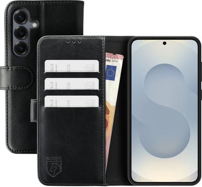 Rosso Element Geschikt voor Samsung Galaxy S25 Plus | Wallet Book Case | Portemonnee Hoesje | 3 Pasjes | Magneetsluiting | Stand Functie | Zwart