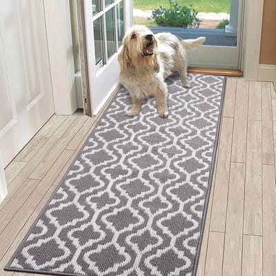 Famanu – Tapijtloper 60 x 180 cm - keukentapijt - loper - vintage - wasbaar - antislip - langpolig - hal - grijs