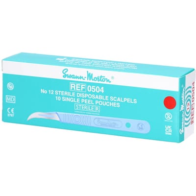 Swann Morton mesjes steriel met handvat Nummer: 12 Swann Morton - Lichtgroen / RVS - Kunststof handvat met RVS mesje - Disposable scalpels - Scalpelmesje inclusief handvat