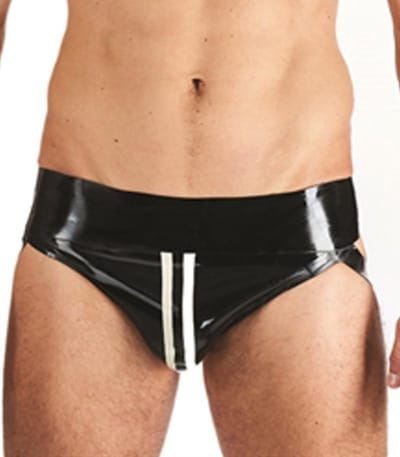 Mister B Rubber Jock Strap Zwart met witte streep - medium