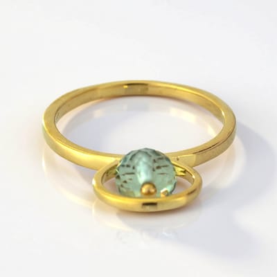 Cavill - Elegante Vergulde 925 Sterling Zilveren Ring met 1,37 ct Groene Amethist - Ronde Schaakbord Slijpvorm - Handgemaakt, Modern Sieraad