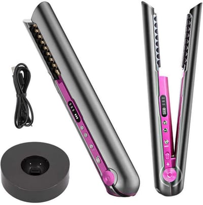 Draadloze Reis Stijltang – Mini 2‑in‑1 Stijl & Krul – USB‑C Oplaadbaar – Dubbele Spanning – Grijs – Voor Dun, Fijn & Steil Haar
