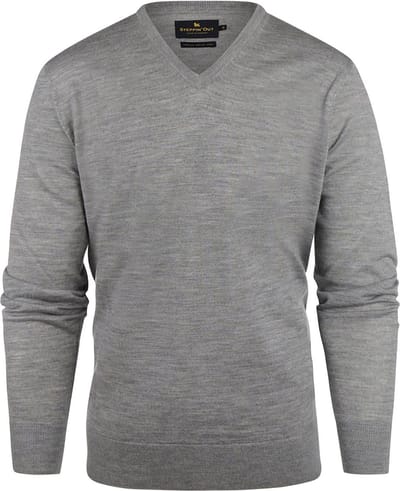 Steppin' Out Trui V-hals Merinowol Melange Grijs - Maat XXL - Heren