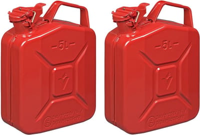 Pro Plus Jerrycan - 2x - 5 liter - metaal rood - geschikt voor brandstof - benzine / diesel - 28x20x32 cm