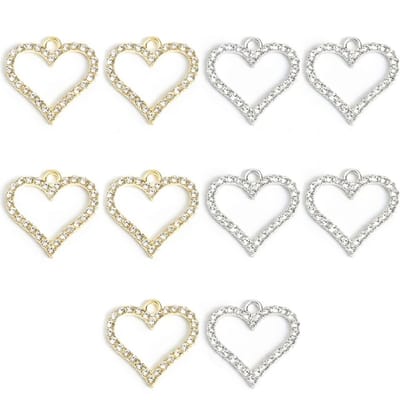 Goudkleurige zilverkleurige hart bedels hanger set dames heren open hart hangers met strass sieraden bedels voor oorbellen armband ketting maken DIY sieraden accessoires telefoonketting 10 stuks