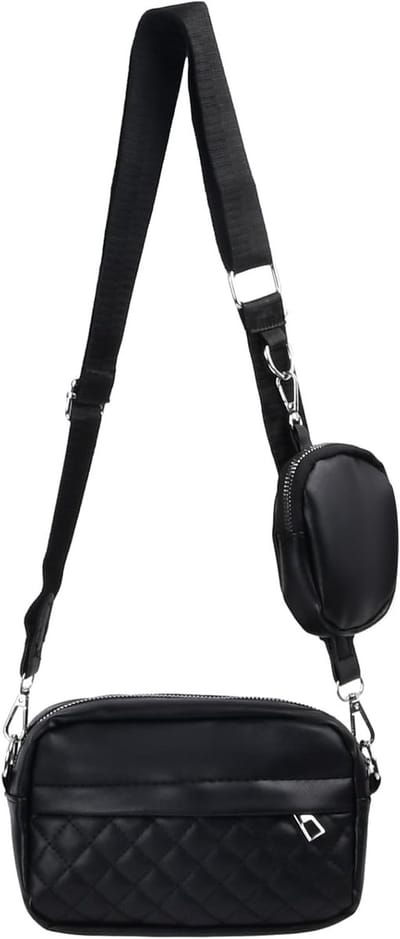 Dames Schoudertas van Kunstleer, Crossbody Tas met Brede Schouderband, Geschikt voor Mobiele Telefoon en Muntzak, Met 2 Compartimenten en Verstelbare Schouderriem