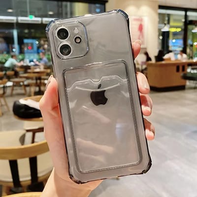 Rico Vitello Siliconen anti shock back cover Geschikt voor Apple iPhone 11 Grijs met kaarthouder/ telefoonhoesje met vakje voor pasje.