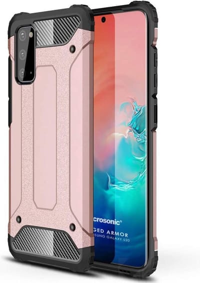 Schokbestendig Heavy Duty Hoesje Geschikt voor: Samsung Galaxy S20 Shock Proof Hybride - Back Cover - Dual Layer Armor Case - Extra Stevig - Rosegoud