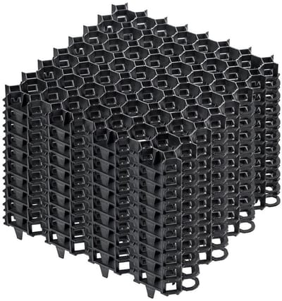 KADAX Gazonrooster van kunststof, 50 x 50 cm, 2,5 m², gazonrooster met plaatsen voor verankeringen, honingraats, paddockplaat, gazonroosterplaten (zwart, vierkant, 10 stuks)