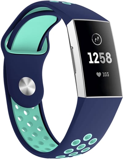 By Qubix - Compatible Fitbit bandje - geschikt voor Fitbit Charge 3 - Fitbit Charge 4 siliconen DOT bandje - Mint / Blauw - Maat: Small - Horlogeband - smartwatchbandje