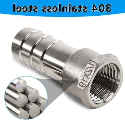 RVS slangkoppeling 1/2 inch, 19mm barb naar interne draad, DN15 slangaansluiting voor brandstof en lucht, 2 stuks