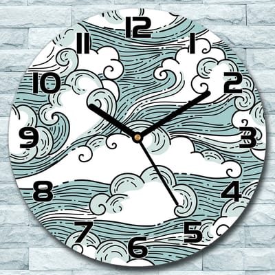Coloray Wandklok - Winderige golven Glazen Wandklok - 30fi cm - Lichtblauw Wandklok - Wandklok Ronde - Wandklok Modern - Wandklok Keuken - Stille Wandklok
