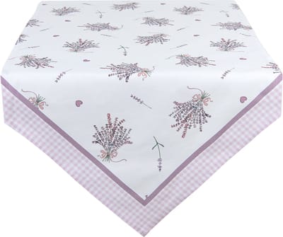 Clayre & Eef Tafelloper 50x160 cm Paars Wit Katoen Lavendel