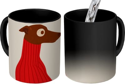 Magische Mok - Foto op Warmte Mokken - Koffiemok - Silhouet - Hond - Trui - Rood - Magic Mok - Beker - 350 ML - Theemok