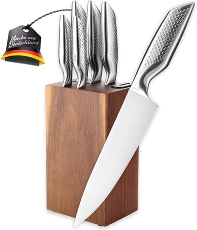 DailySupplies® Messenset met Blok - Messensets met Messenblok - Koksmes - Keukenmessen Set - Super Scherp - Bruin en Zilver