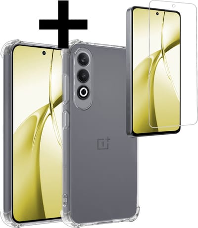 Hoesje - Met Screenprotector - Geschikt voor OnePlus Nord CE4 - Sterk & Shockproof - Siliconen Case - Back Cover - Telefoon Hoes - Shock Proof - Telefoonhoesjes - Transparant