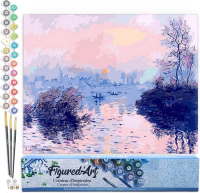 Figured'Art Schilderen op Nummer Volwassenen canvas Claude Monet - Zonsondergang op de Seine bij Lavacourt - Handwerk acrylverf Kit DIY Compleet - 40x50cm zonder frame