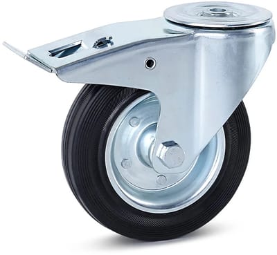 Reukloos rubber zwenkwiel geremd met centraal gat - 160mm - 140kg