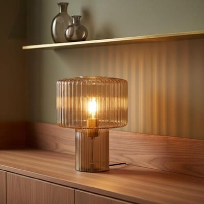 LUSENZ Ferano - Tafellamp Amber glas 35 cm - Vintage tafellamp - Tafellamp woonkamer - E27 fitting - Met aan/uit-schakelaar