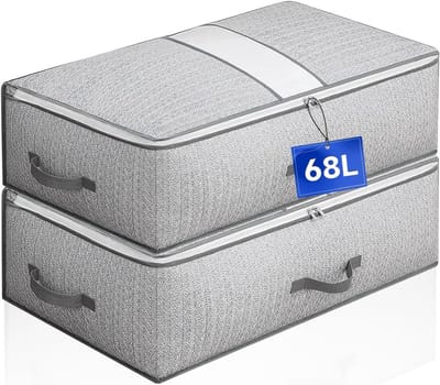 Opbergdoos onder het bed met deksel, opvouwbare opbergdozen voor kleding, dekbedden en beddengoed, verpakking van 2 stuks, grijs