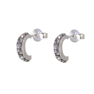 Behave – Oorbellen – 925 Sterling Zilveren Kleine Oorring met Grijze Black Diamond Kristal steentjes