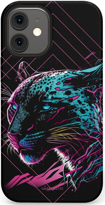 Casetastic hoesje geschikt voor Apple iPhone 12 Mini - Dubbellaagse bescherming - Neon Jager - Fashion Case - Zwart Petrol