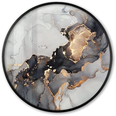 Poster in lijst Rond - Fotolijst 60x60 cm - Posters - Zwart - Marmer - Luxe - Goud - Ronde posterlijst zwart - Decoratie - Wanddecoratie woonkamer - Muurdecoratie slaapkamer