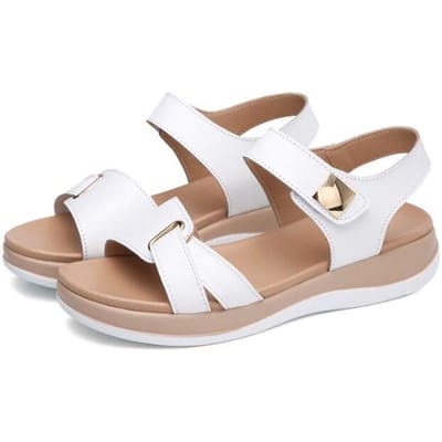 Platte sandalen voor dames Comfortabel platformleer Outdoor damessandalen Strandschoenen met open neus 34 white