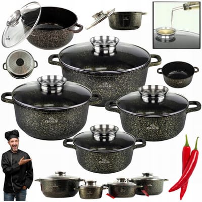 Gouden Marmite Set 8 Delig - Non-Stick, Inductie & Oven Geschikt