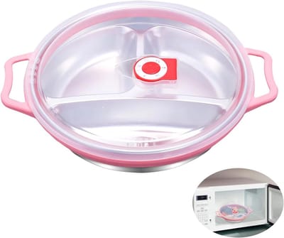 Diepvries- en Magnetronbestendige Platen met Deksel 22cm - 3 Compartimenten, Ventilatie, BPA-vrij, Roze