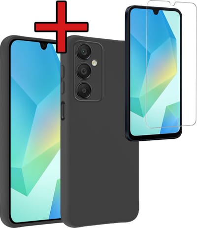 Hoesje - Met Screenprotector - Geschikt voor Samsung Galaxy A16 - Sterk & Shockproof - Telefoon Hoes - Back Cover - Siliconen Case - Telefoonhoes - Zwart