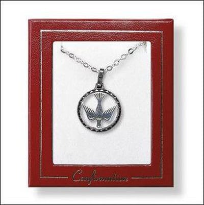 Zilveren ketting met hanger duif in cadeaudoos. (68913)