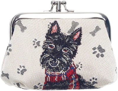 Portemonnee Klip - Luxe gobelinstof - Scottie - Schotse Terrier - Zwart hondje - Rode Tartan sjaal
