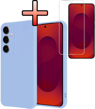 Hoesje - Met Screenprotector - Geschikt voor Samsung Galaxy S25 - Sterk & Shockproof - Back Cover - Siliconen Case - Telefoon Hoes - Lichtblauw