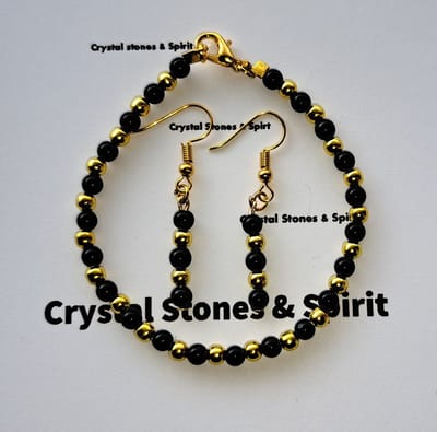 Set Onyx, Armband en Oorbellen, goudkleurig