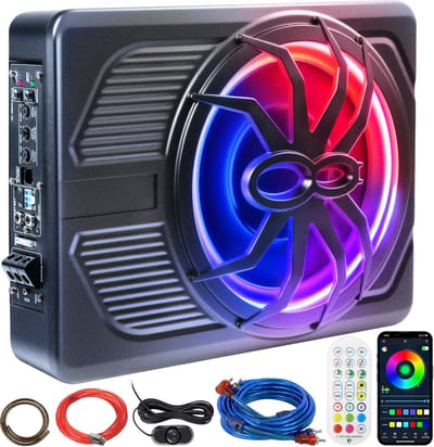 10-inch Spider Subwoofer met Kleurrijke LED Lichten – 1000W – Ingebouwde Versterker – Krachtige Bass – Eenvoudig te Installeren